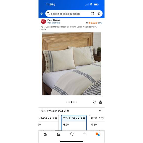 New in Packages Cotton Quilted Natural King Shams Blue Stripes Buttons - Picture 8 of 8